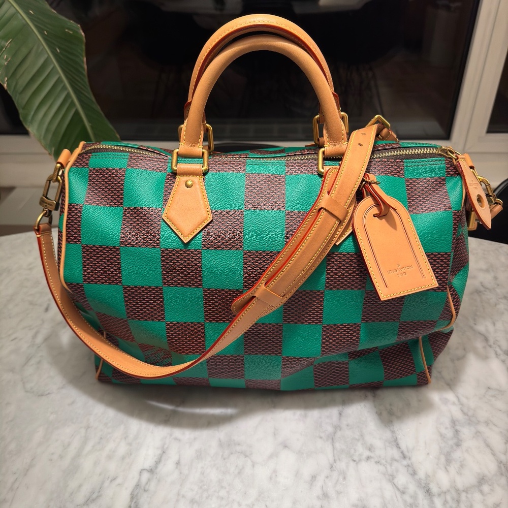RARE GENUINE Louis Vuitton Speedy Banduoliere 40 N40579 Damier Pop Green
